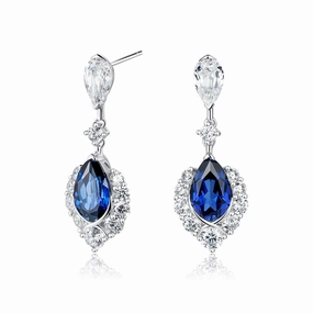 "ENDLESS BLUE" 7.26 Ctw. Pear Shaped Sapphire Earrings Bright Detail