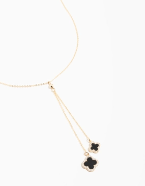 Romantic Feature Creative Touch Gold Cubic Zirconia Black Flower Y-Necklace