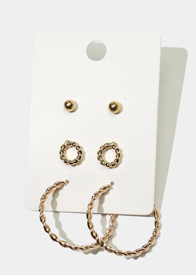 3-Pair Stud & Hoop Earrings Starry Night Charming Style