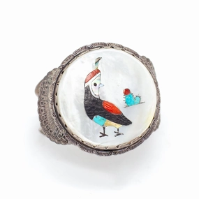 Modern Touch Statement Feature Elliott Quam Zuni Handmade Quail Inlay Cuff Bracelet