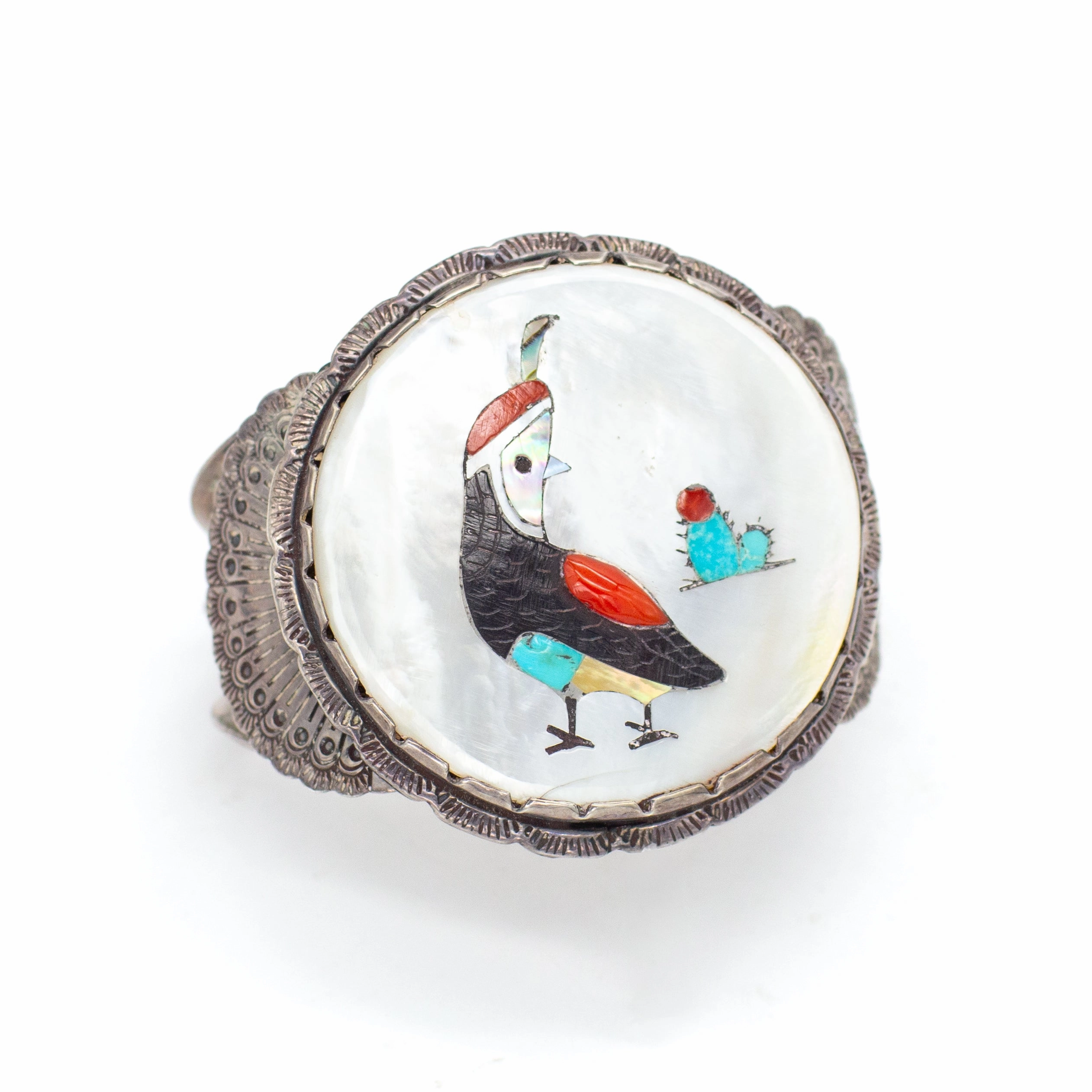 Modern Touch Statement Feature Elliott Quam Zuni Handmade Quail Inlay Cuff Bracelet
