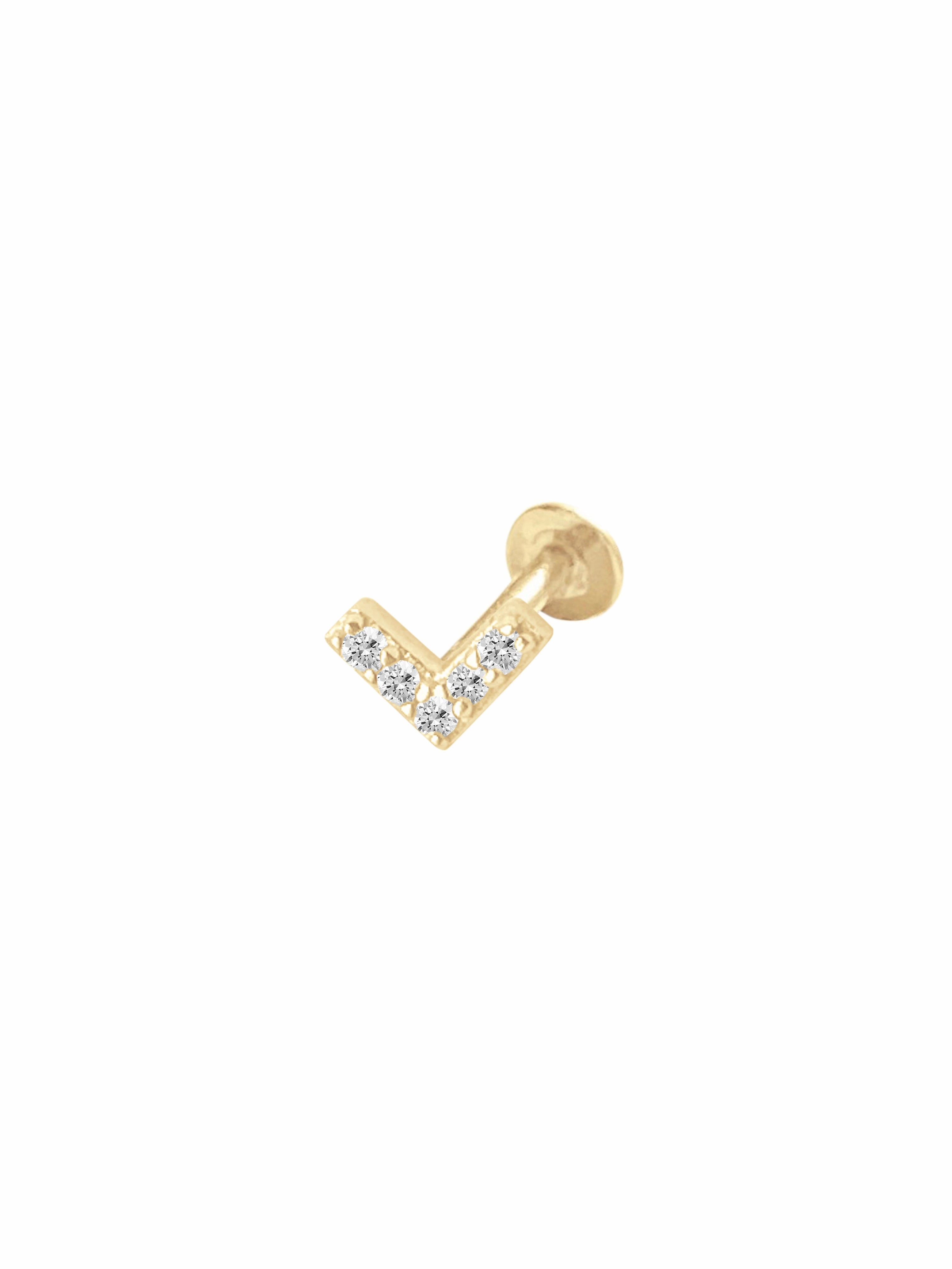 Futuristic item 14K Gold Push Flat Back Diamond V Shape Earring