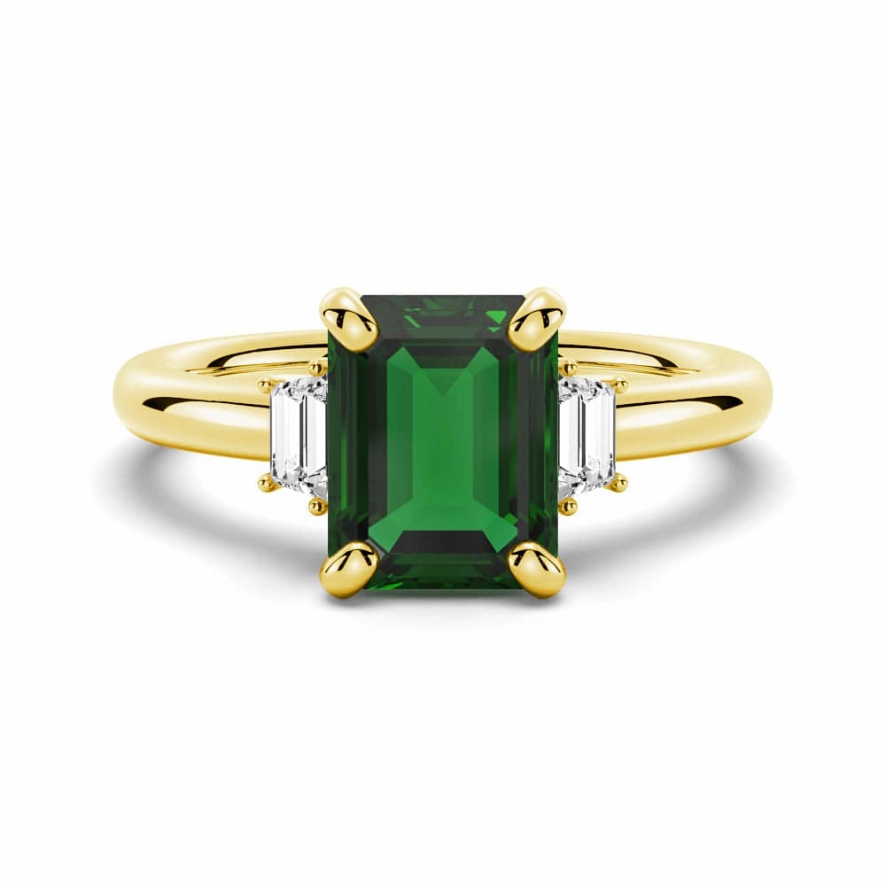 Refined Choice Emerald Cut Emerald and White Sapphire Three Stone Ring