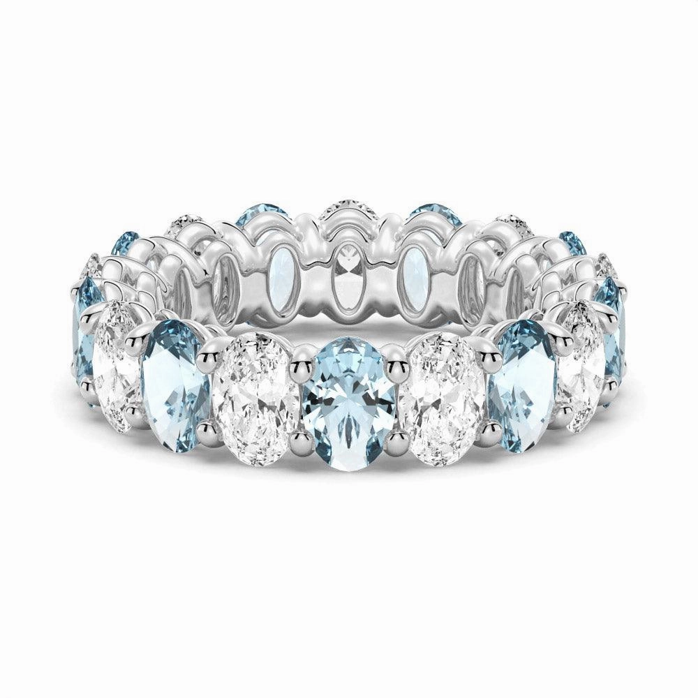 Notable Accessory Minimalist Design 6.6 CT. Lab Grown White Sapphire with Aquamarine Gemstone Band