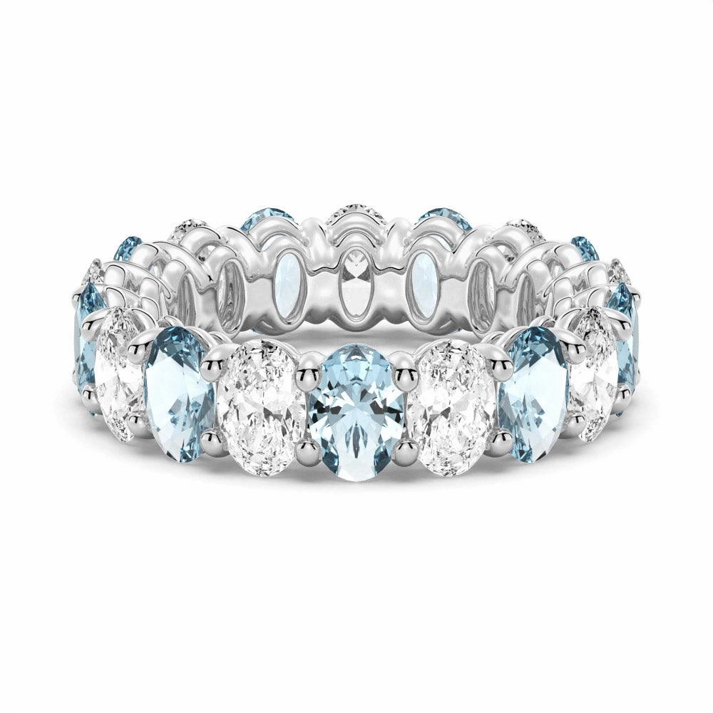 6.6 CT. Lab Grown White Sapphire with Aquamarine Gemstone Band Brilliant Symbol Trendy Accessory