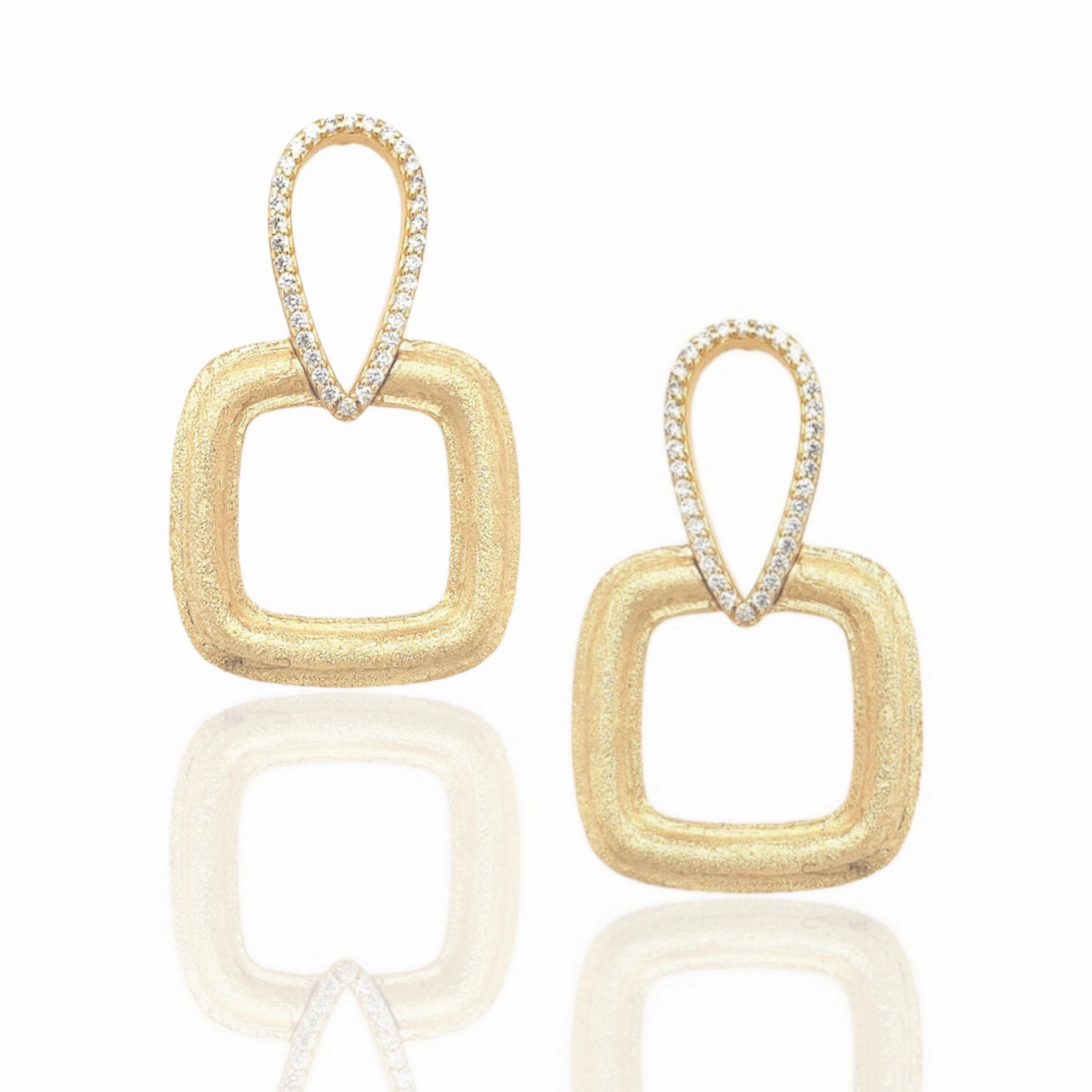 Graceful Line Gold Plated Sterling Silver Teardrop Over Square Earrings