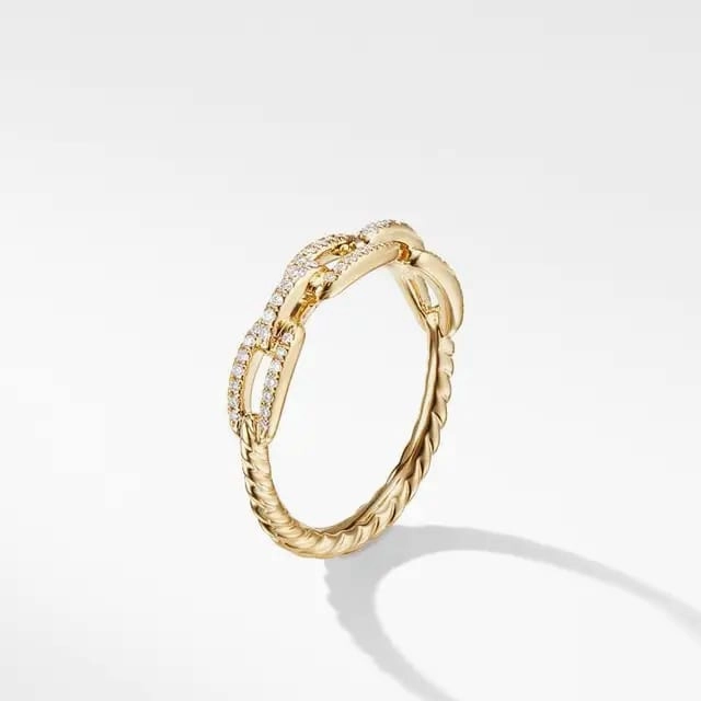 Flat Lay Micron Gold Plated Sterling Silver Micropave Paperclip Ring