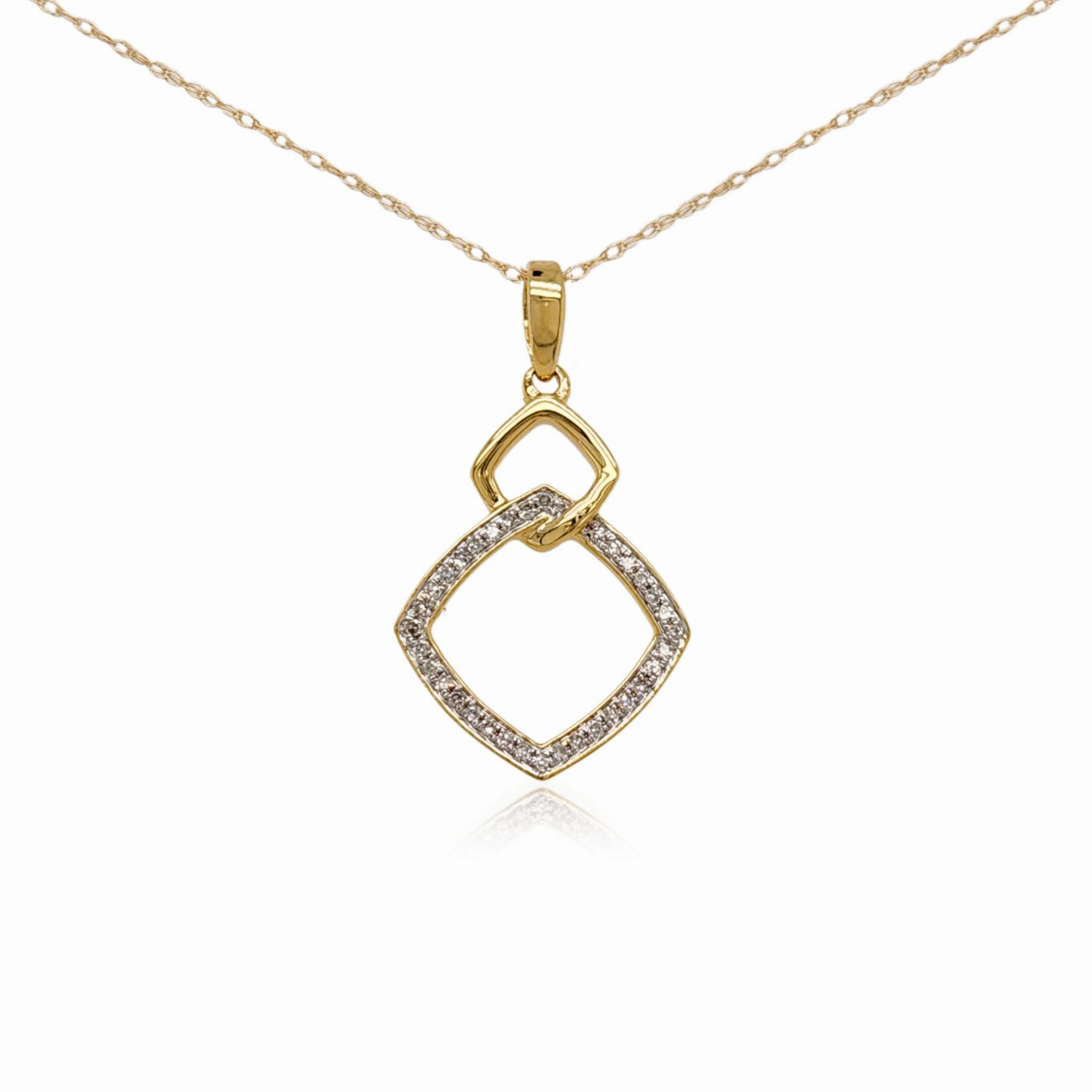 Glamorous Accent 10K Gold Interlocking Diamond Shape Pendant Necklace