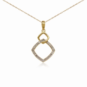 Glamorous Accent 10K Gold Interlocking Diamond Shape Pendant Necklace