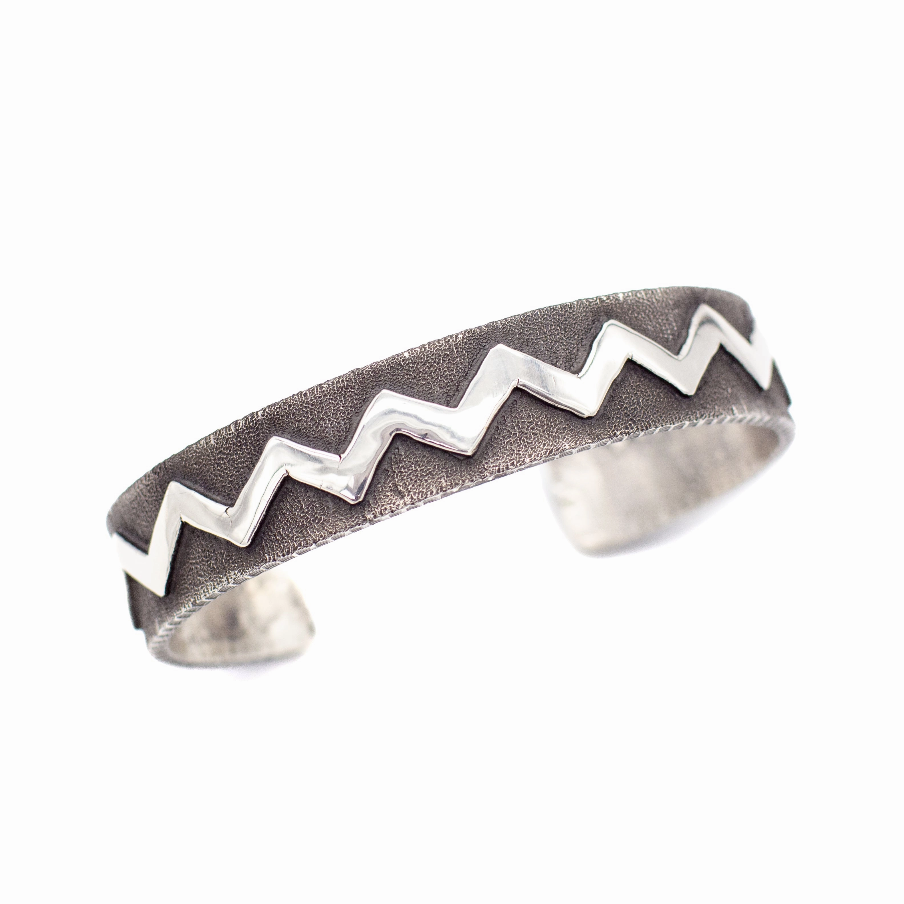 Work Accent Styled Finish Ernest Rangel Navajo Handmade Tufa Cast Sterling Silver Cuff Bracelet