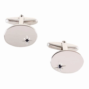 Oval Sapphire Star Set Rhodium Plated Cufflinks City Stroll Stylish Appeal