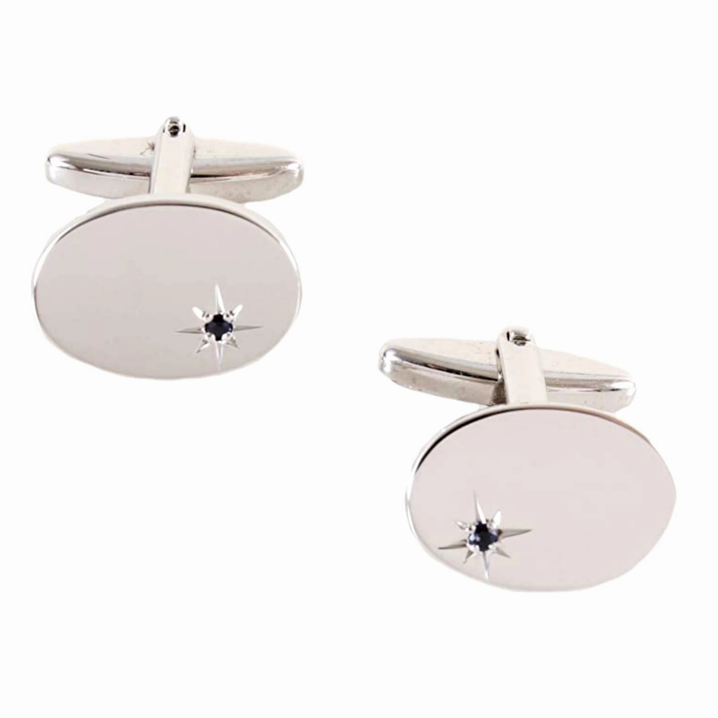 Oval Sapphire Star Set Rhodium Plated Cufflinks City Stroll Stylish Appeal