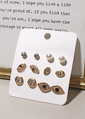 Party Detail 6-Pair Eye Stud Earrings