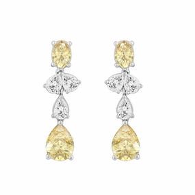 Dazzling Shine party accessory 14K WHITE GOLD 3 1/2CT OVAL/PEAR DIAMOND LADIES EARRINGS (YELLOW PEAR DIAMOND 3/4CT/YELLOW OVAL DIAMOND 1/2CT)
