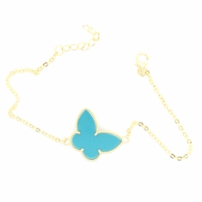 Gold Plated Sterling Silver Turquoise Butterfly Bracelet Chic Duo Simple Layer
