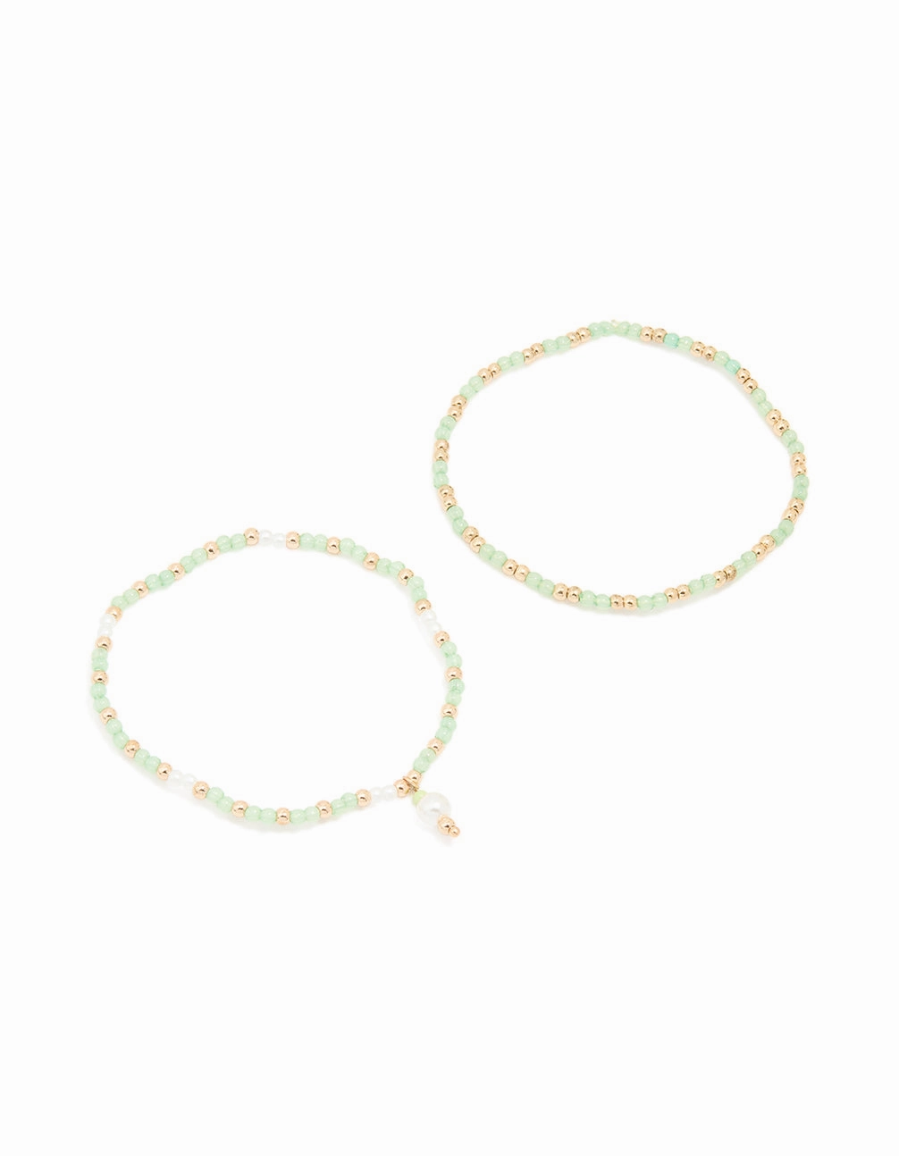 Unlimited Ideas Dressy Details Gold Green Beaded Pearl Stretch Bracelets 2-Pack
