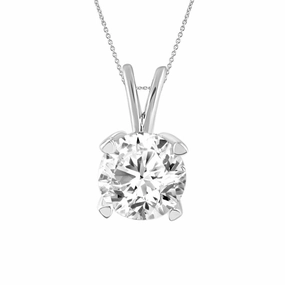SOLITAIRE LADIES PENDANTS WITH CHAIN 0.25CT ROUND DIAMOND 14K WHITE GOLD Shining Gem