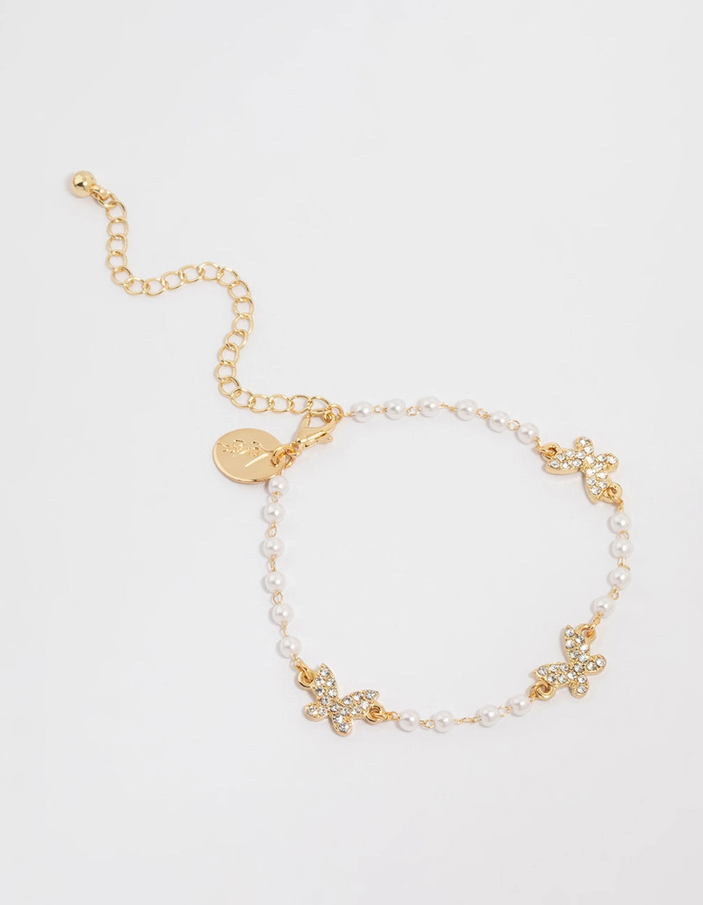 Cultural Fusion Gold Plated Pearl & Butterfly Charm Bracelet