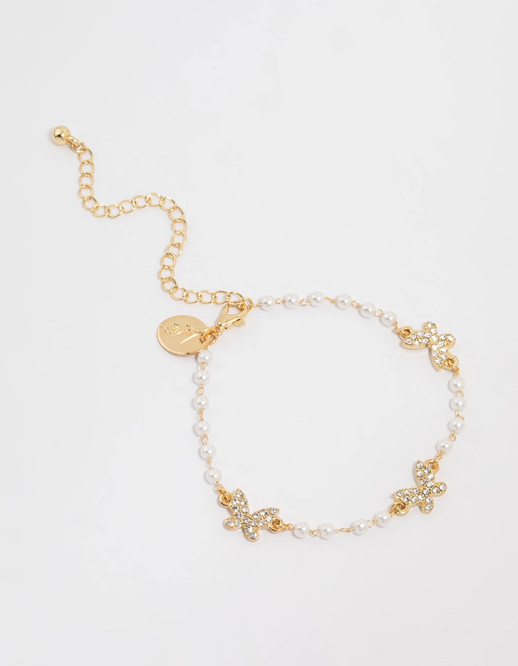 Heavenly Mixes Gold Plated Pearl & Butterfly Charm Bracelet