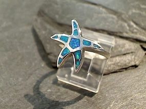 Size 8 Lab Created Opal, Sterling Silver Starfish Ring Fashionable Craft Modern Duo