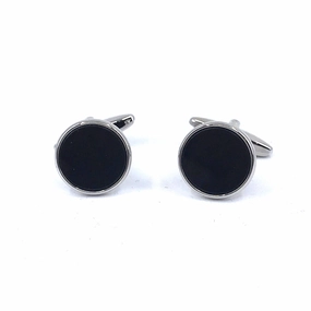 Expressive Feature Heirloom Accent Stainless Steel Black Circle Cufflinks