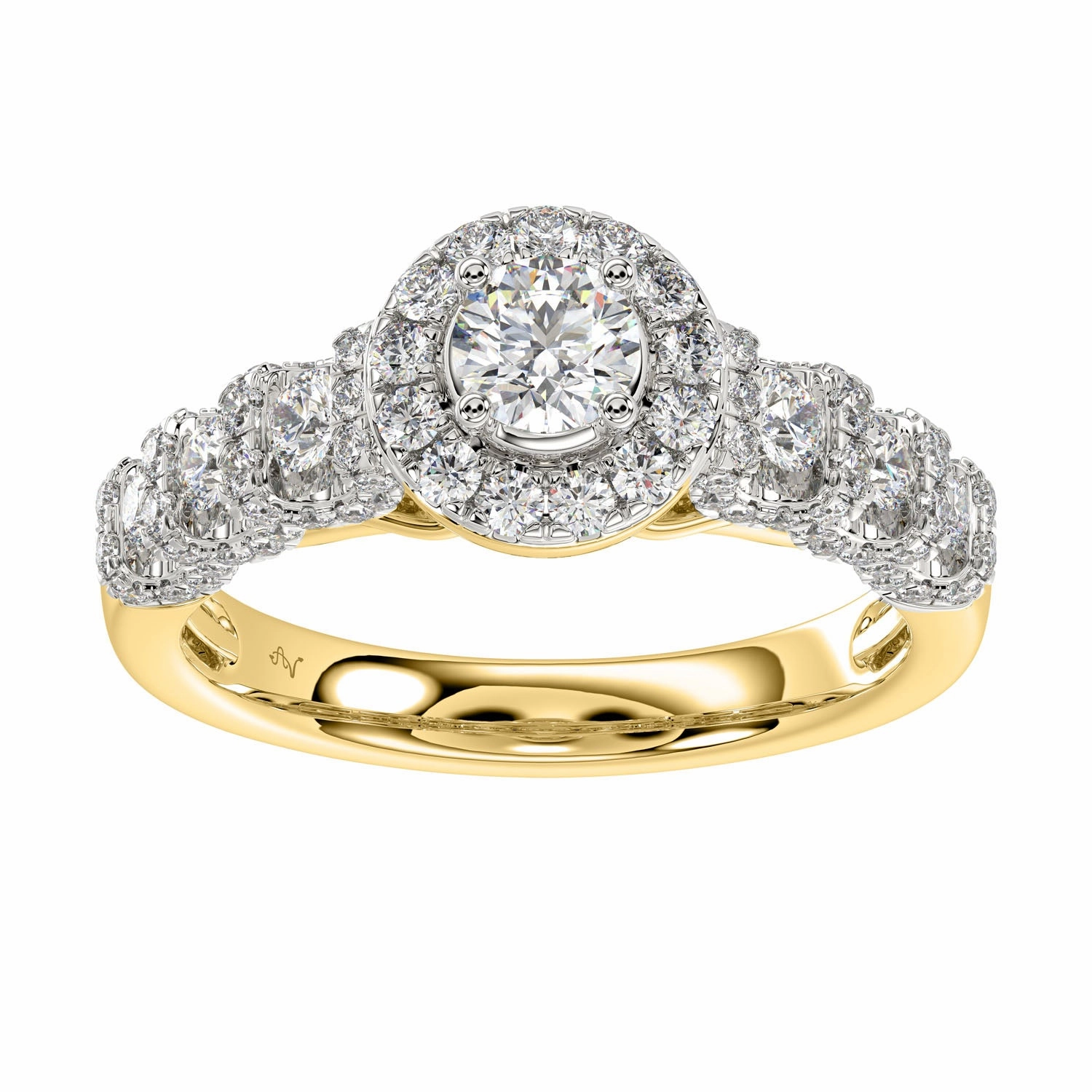 LADIES RING 1.00CT ROUND DIAMOND 14K YELLOW GOLD (SI QUALITY) Easy Style Radiant Surface