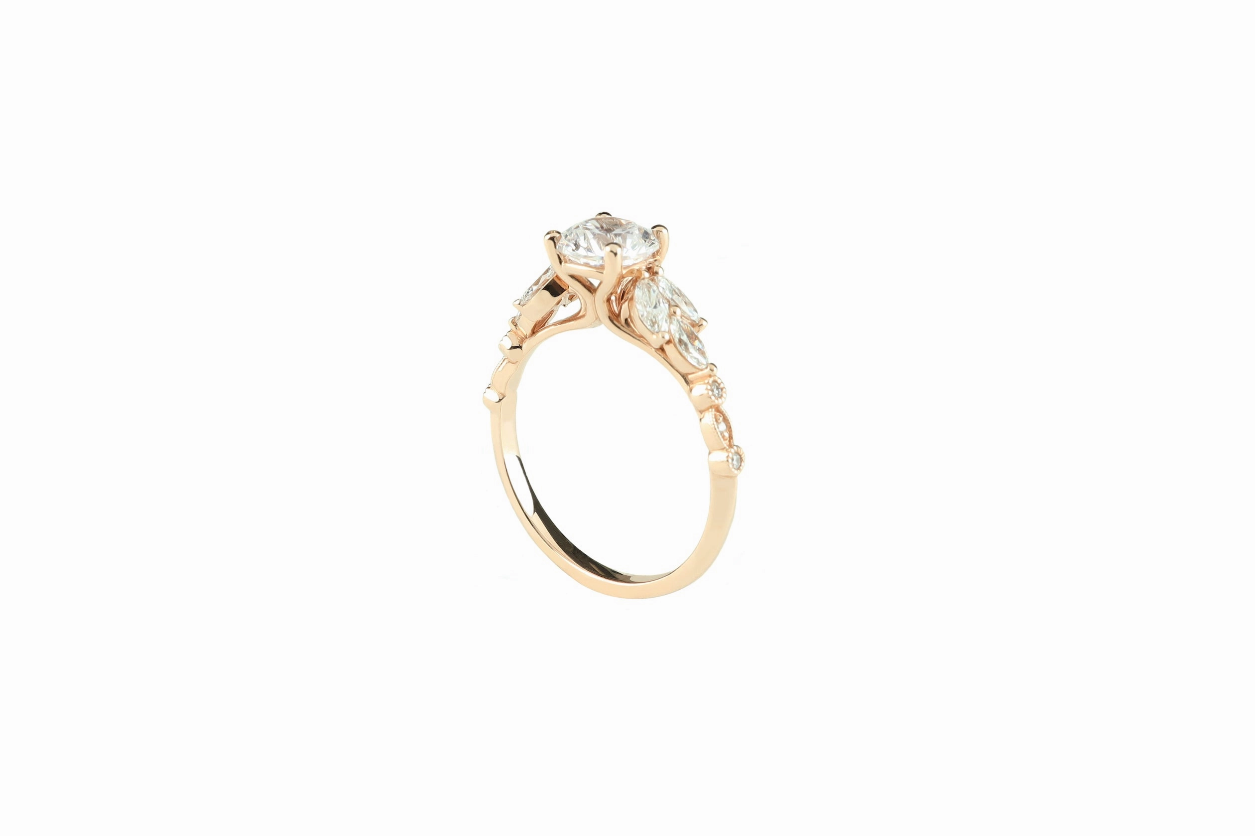 Luminar Diamond Engagement Ring 1.49 ctw 14k Rose Gold Sculpted Edge