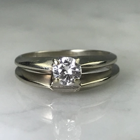 Vintage Diamond Bridal Set. Diamond Engagement Ring. Wedding Band. 14K White Gold. Shiny Glam Exclusive Detail