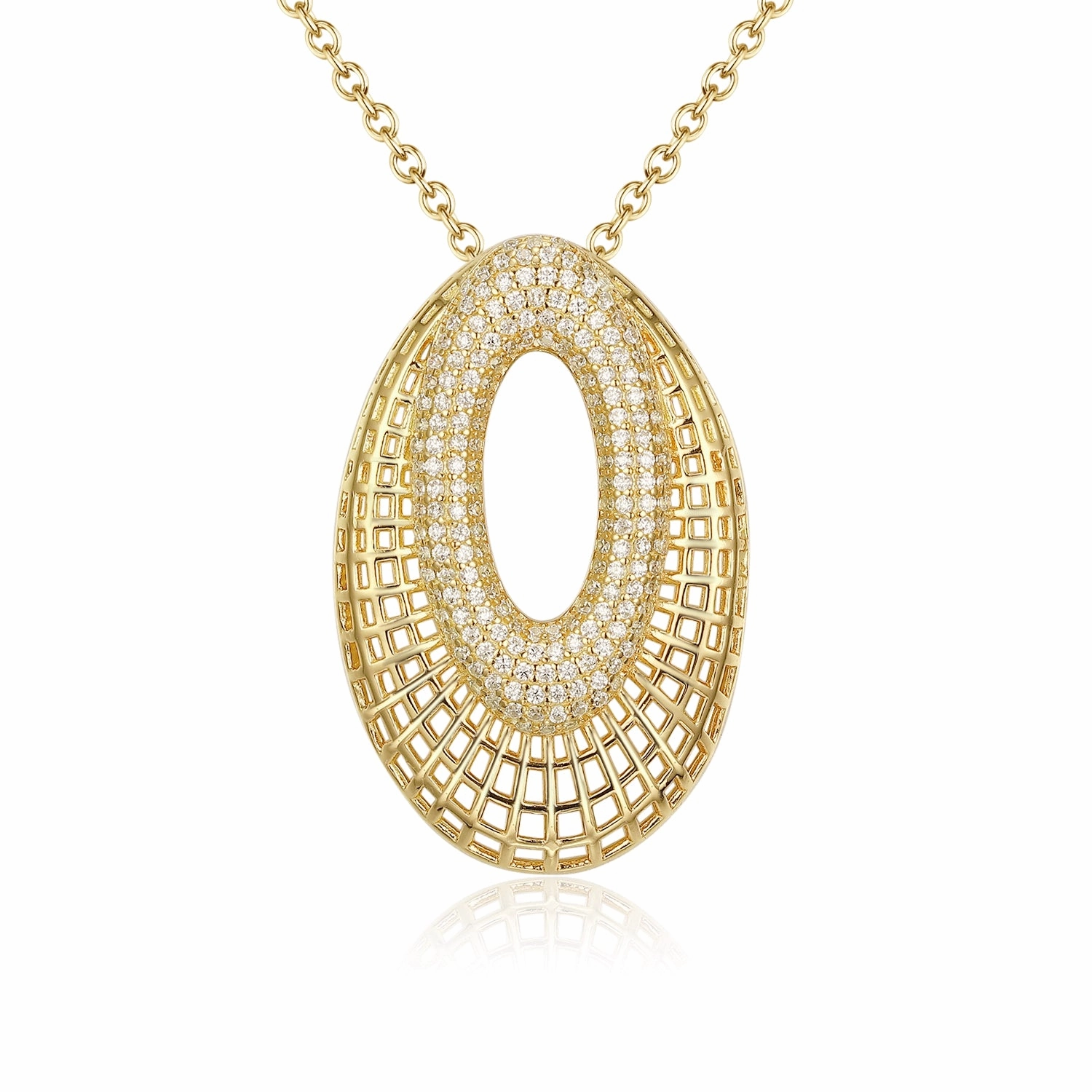 Sterling Silver Ovals With CZs Pendant Necklace Crisp Accent