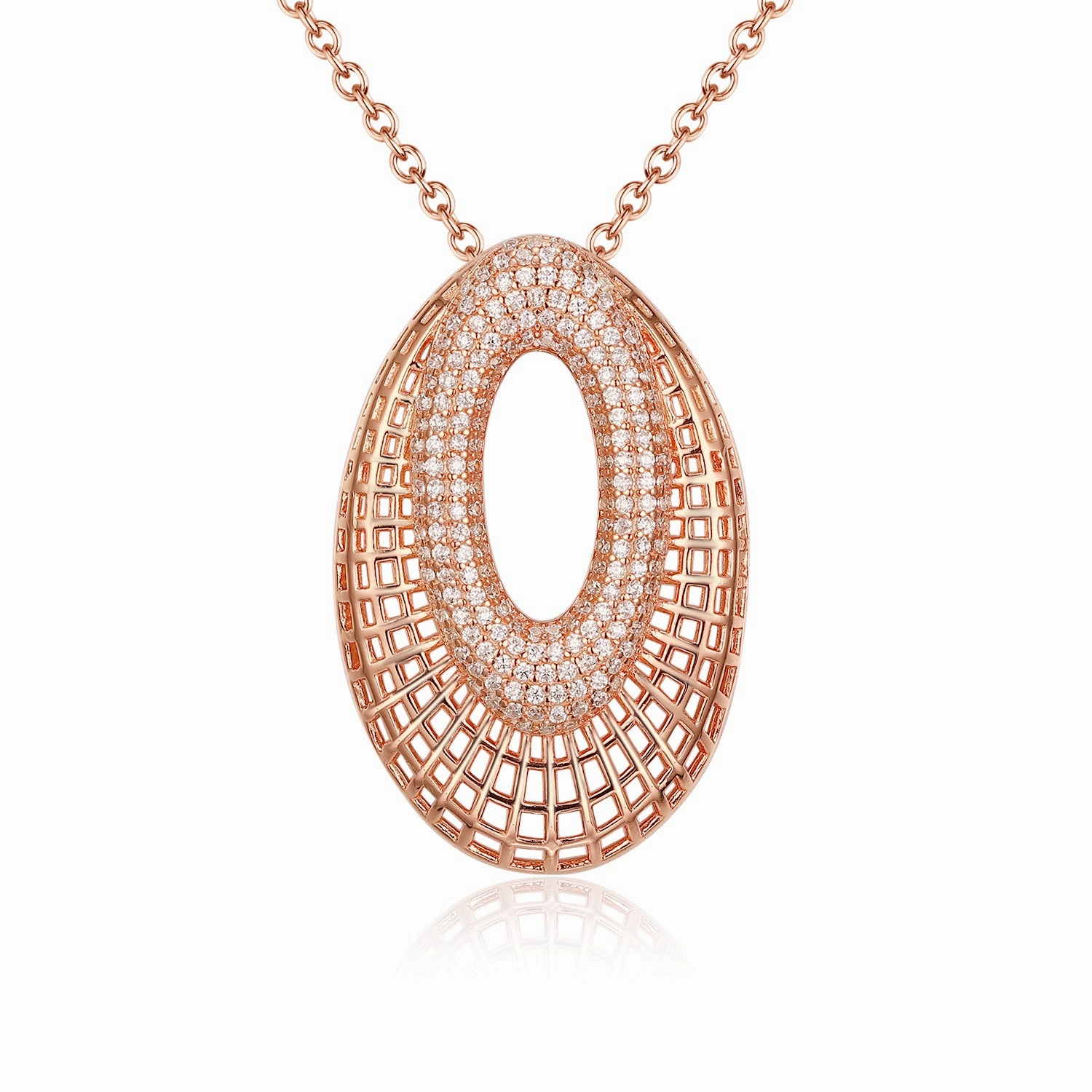 Distinctive Look Handmade Shine Sterling Silver Ovals With CZs Pendant Necklace