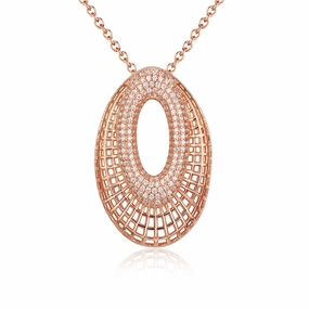 Distinctive Look Handmade Shine Sterling Silver Ovals With CZs Pendant Necklace