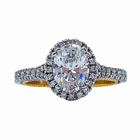 18kt Verragio White Gold & Yellow Gold Two-Tone Diamond Engagement Ring with an Oval Center Luxe Accent