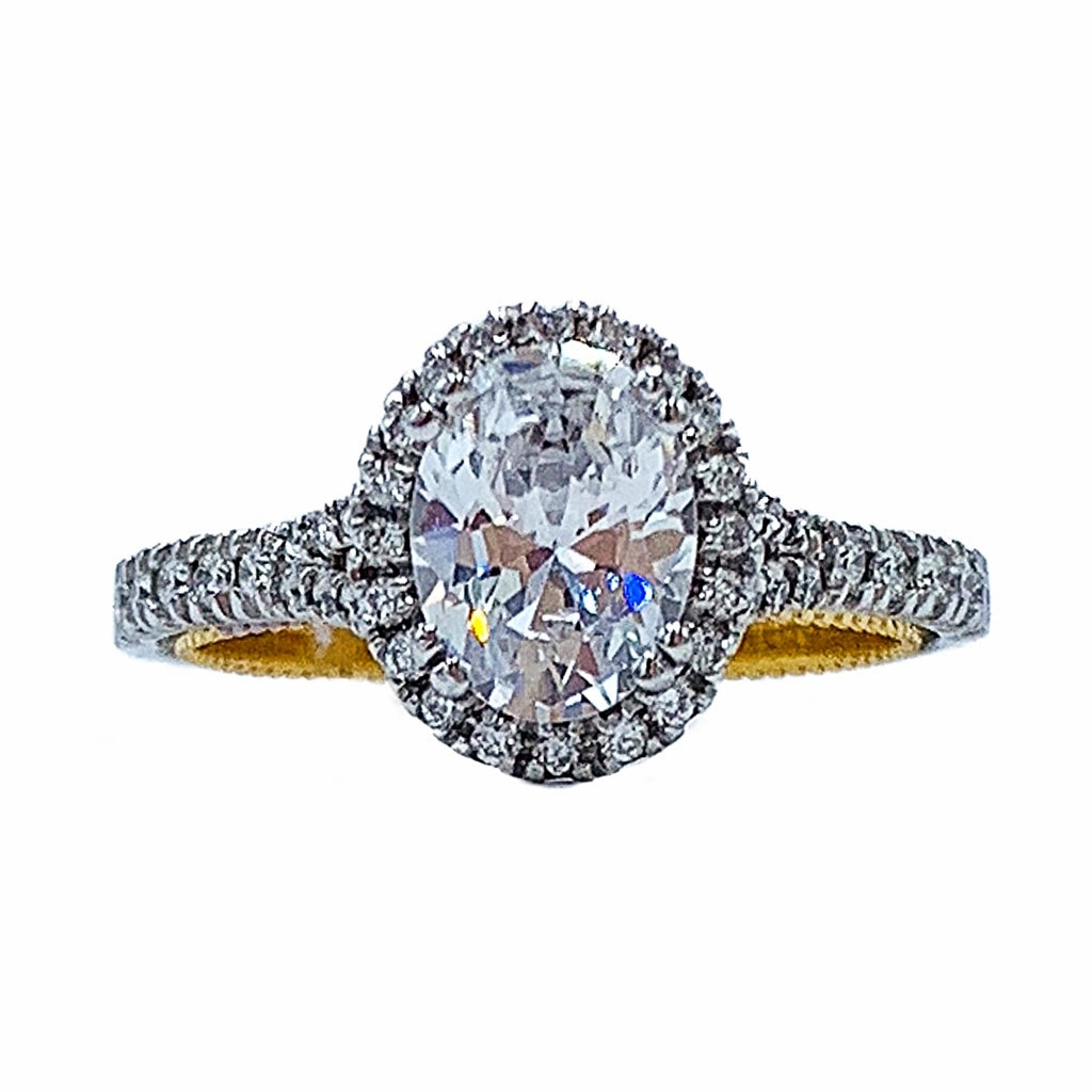 18kt Verragio White Gold & Yellow Gold Two-Tone Diamond Engagement Ring with an Oval Center Luxe Accent