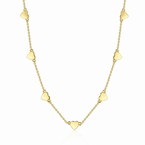 Gold Plated Sterling Silver Shiny Heart Station Necklace Timeless Touch Elegant Flow