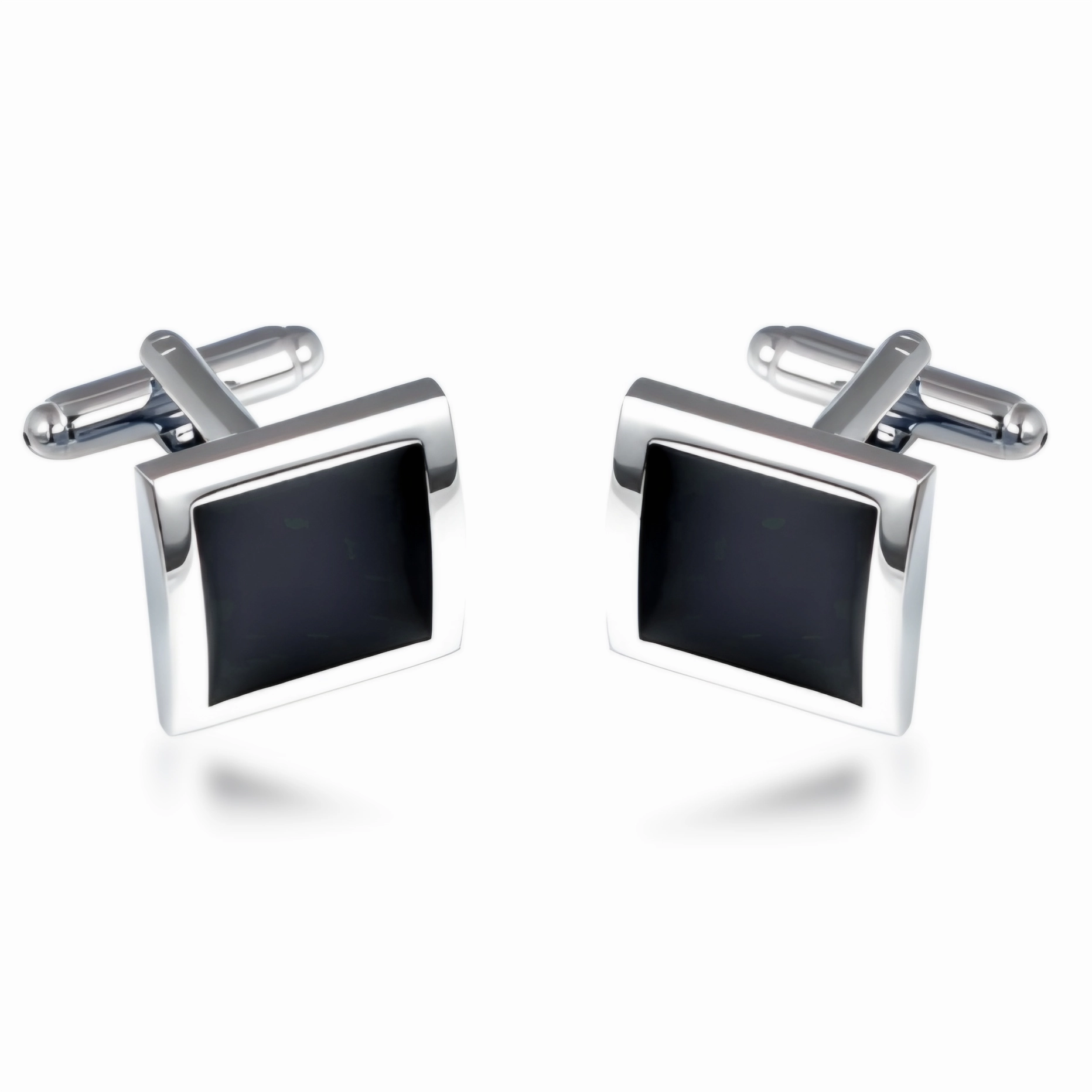 Luxury Vibe Silver Color Square Cufflinks with Black Center Stone