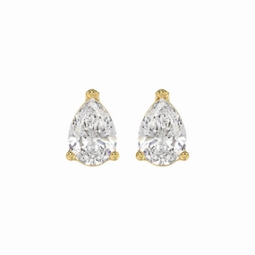LADIES SOLITAIRE EARRINGS 3CT PEAR DIAMOND 14K YELLOW GOLD Creative Edge Luxe Detail