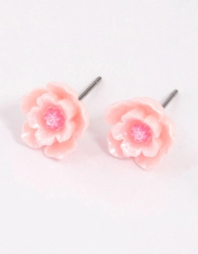 Exclusive Jewelry Pink Pearlised Flower Stud Earrings