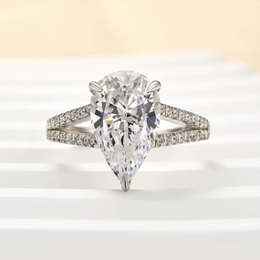Louily Unique Split Shank Pear Cut Engagement Ring In Sterling Silver Attractive Appearance Timeless Item