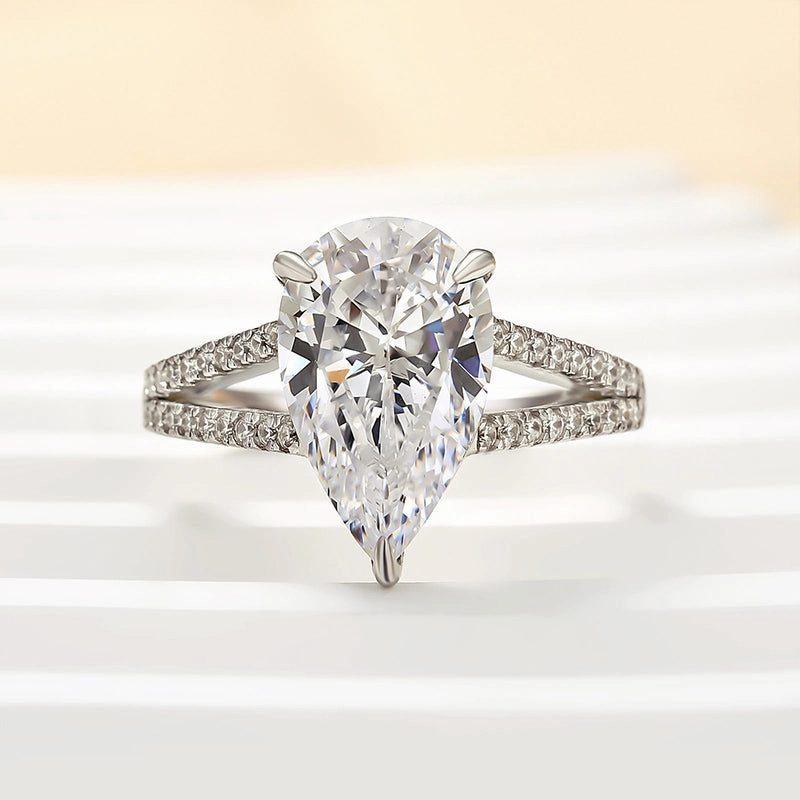 Louily Unique Split Shank Pear Cut Engagement Ring In Sterling Silver Modern Adornment Chic Appeal