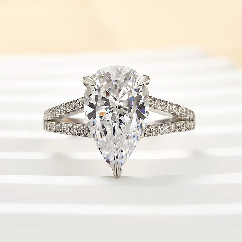 Louily Unique Split Shank Pear Cut Engagement Ring In Sterling Silver Attractive Appearance Timeless Item