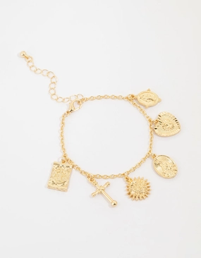Gold Plated Cross Heart & Sun Charm Bracelet Speedy Vision
