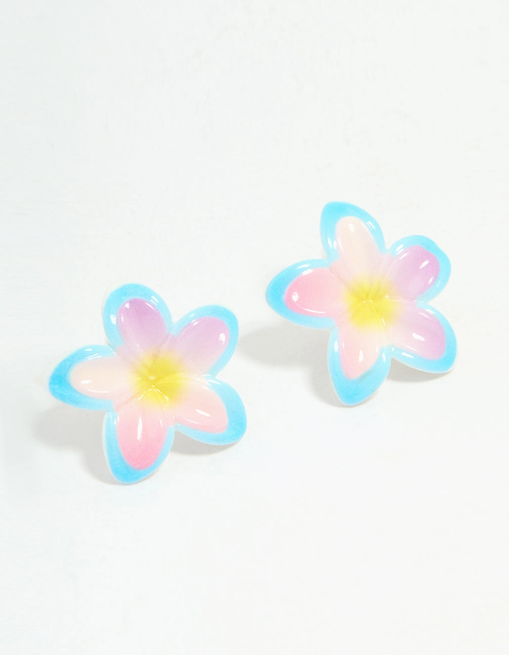 Pastel Acrylic Frangipani Stud Earrings Glow Finish Luxurious Shine