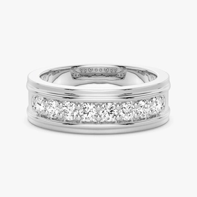 6mm Channel Set Moissanite Men's Wedding Band Ensemble Piece
