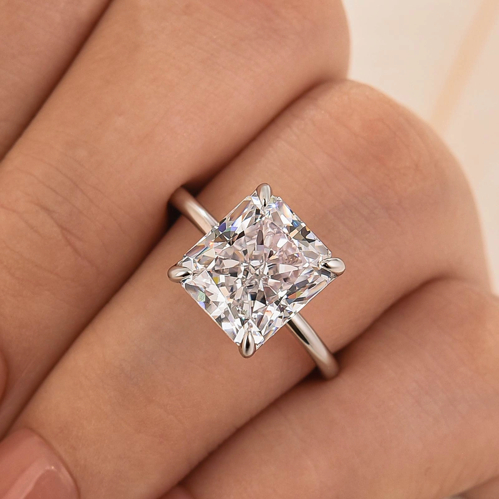 Immediate Use Statement Spark Fashion 4.0Ct White Stone Radiant Cut Solitaire Engagement Ring For Woman In sterling Sliver