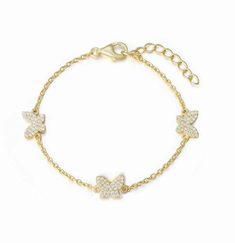 Gold Plated Sterling Silver Butterfly Station Bracelet Dainty Touch