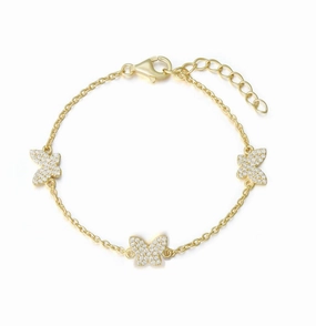 Gold Plated Sterling Silver Butterfly Station Bracelet Smooth Accent Allure Factor