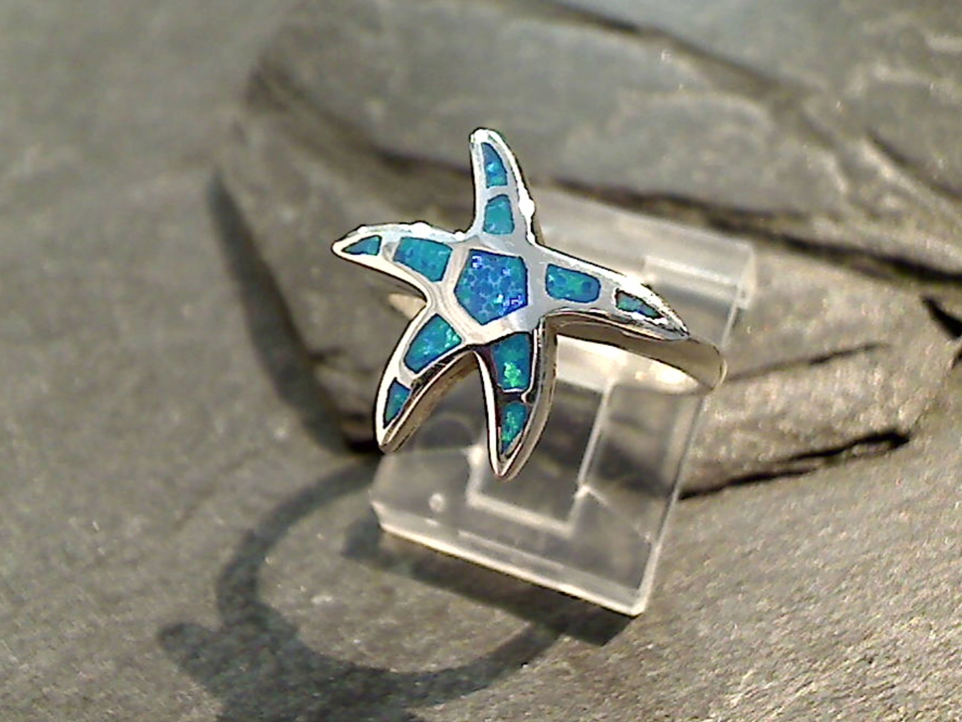 Luxury Finish Shine Sophisticated Embellishments Size 6 Lab Created Opal, Sterling Silver Starfish Ring