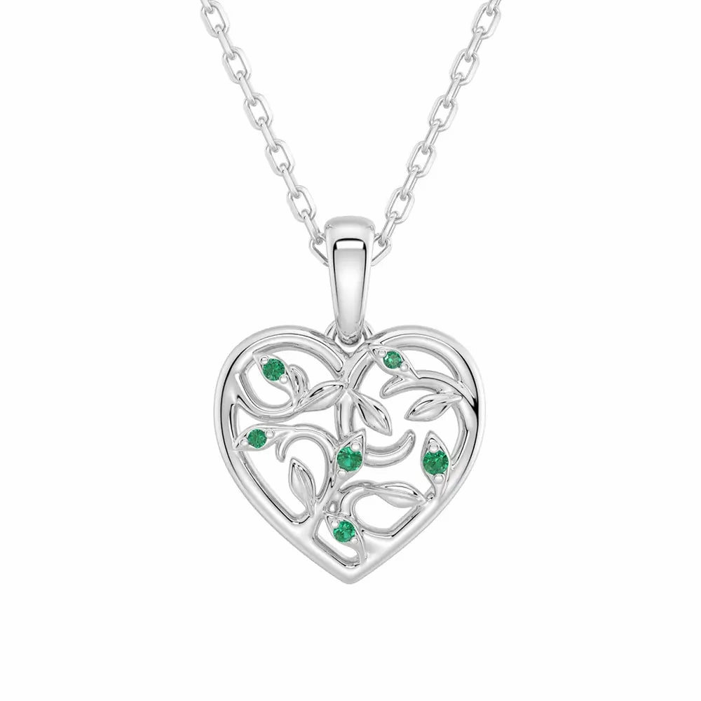 Gift For Her Layered Look Asymmetrical Vine Motif Lab Grown Emerald Heart Necklace
