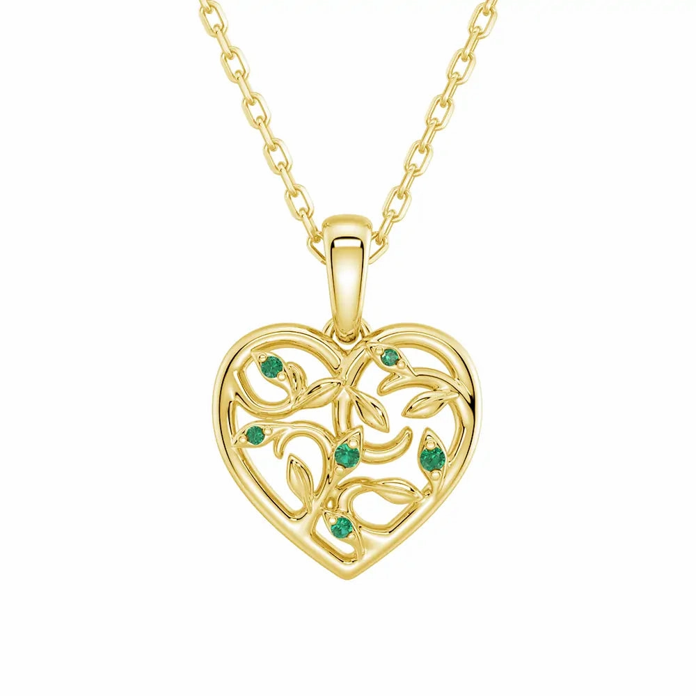 Iconic look Asymmetrical Vine Motif Lab Grown Emerald Heart Necklace