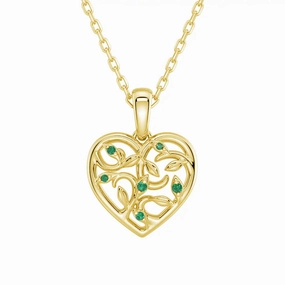 Iconic look Asymmetrical Vine Motif Lab Grown Emerald Heart Necklace